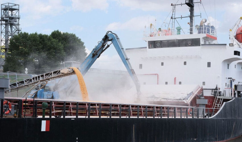 Local wheat prices have risen at Moldova’s “sea gate” loading grain onto a grain truck