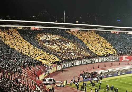 Serbian fans unfurled an icon in the stands Serbian fans unfurled an icon in the stands