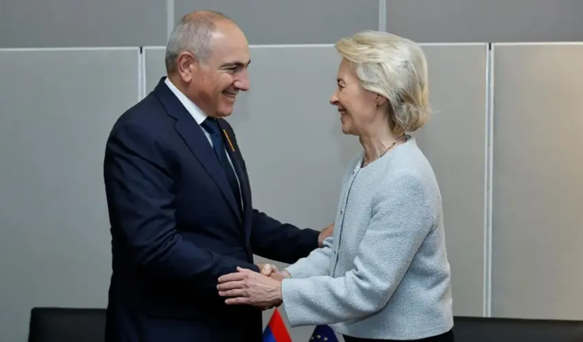 The EU has approved a temporary suspension of duties on 80 per cent of Armenian exports Nikol Pashinyan and Ursula von der Leyen