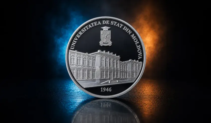The National Bank of Moldova has issued a commemorative coin to mark the 80th anniversary of Moldovan State University USM coin